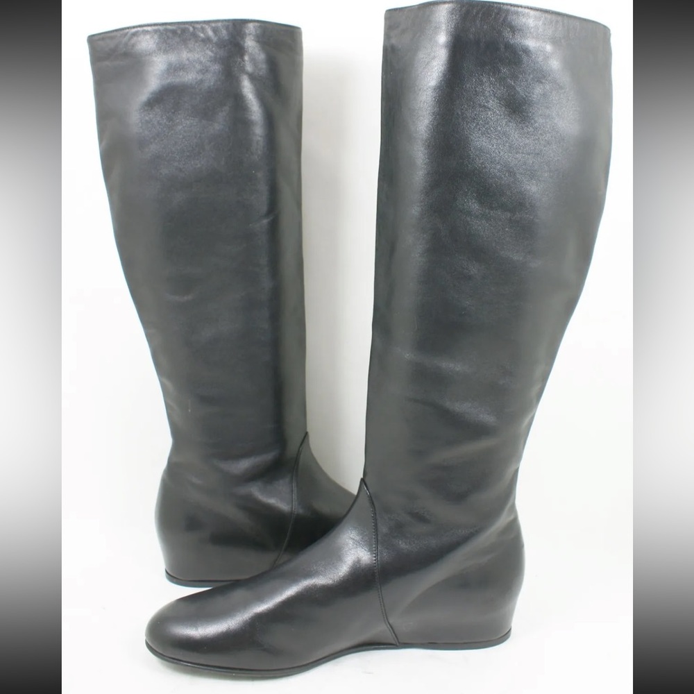 NEW $695 Stuart Weitzman Boot Tass Hidden Wedge Black Leather Zipper Bootie 7 - Picture 4 of 6